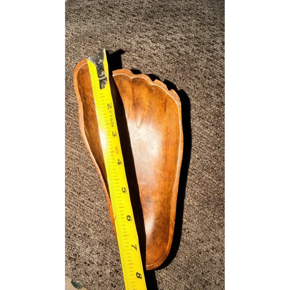 Hand Carved Wooden Foot Catchall Tray | Rustic Boho Trinket Dish, Key Holder